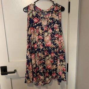 Navy Multicolor Keyhole Floral Sleeveless Tunic